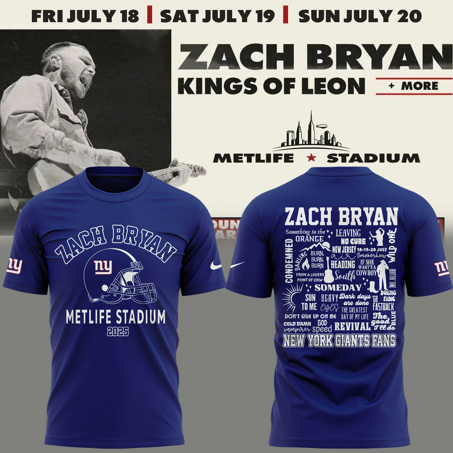 Exclusive Versio Zach Bryan x New York Giants Tshirt 2025