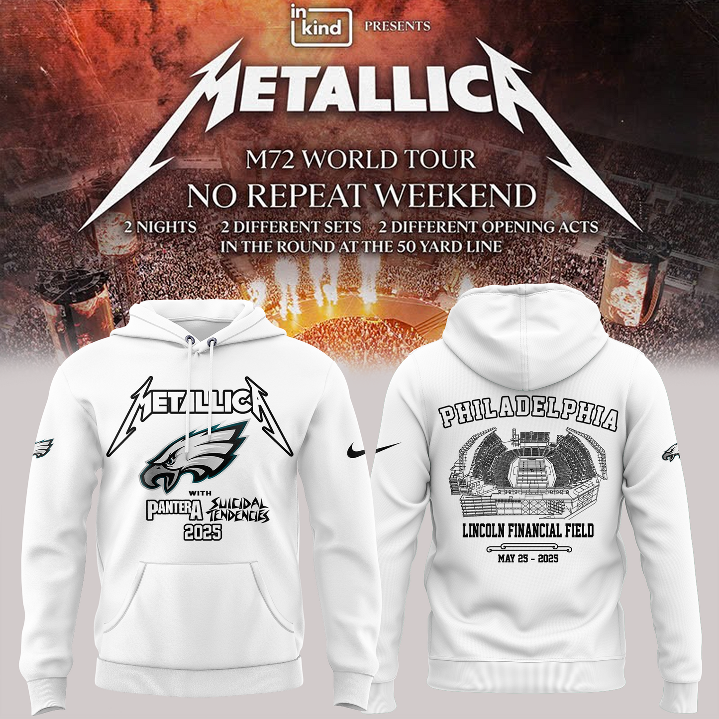 Limited Edition M72 World Tour x Pantera and Suicidal Tendencies White Hoodie 2025