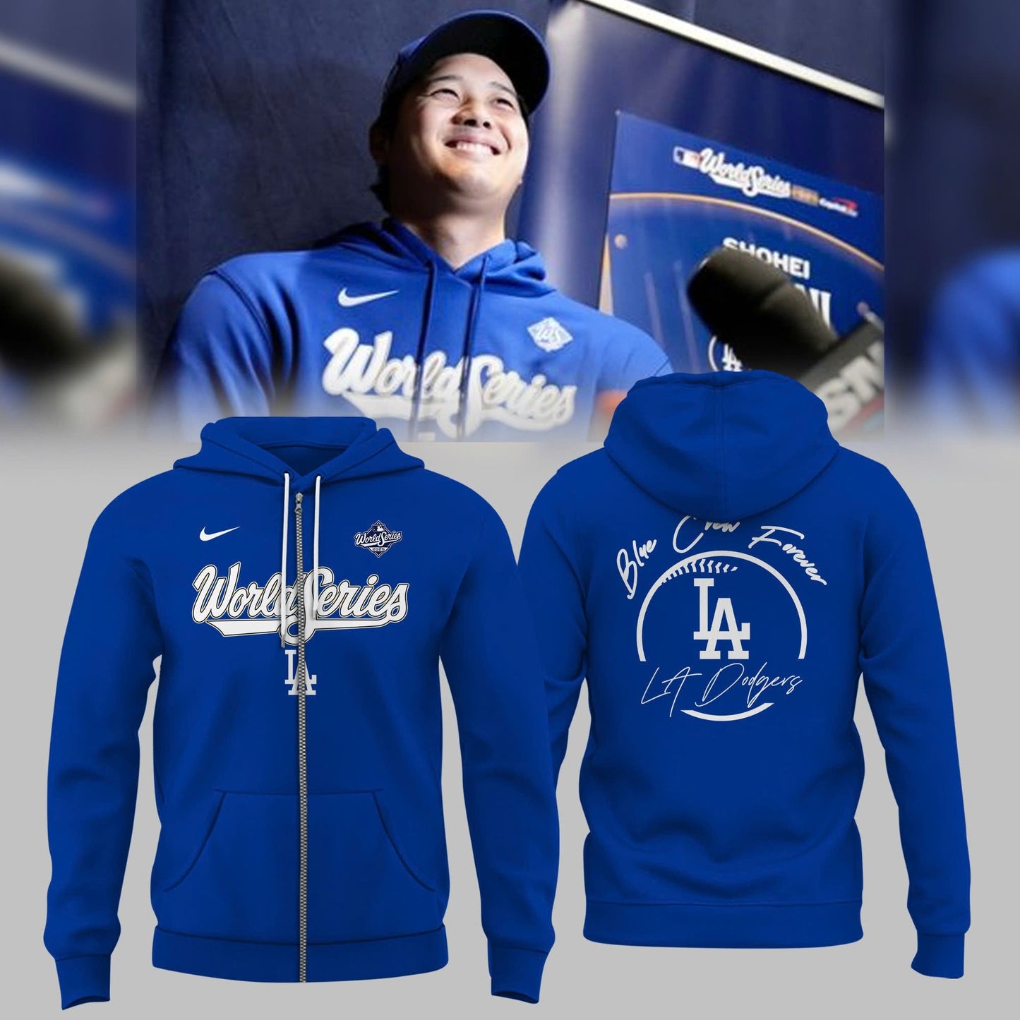 Los Angeles Dodgers Royal 2025 World Series Collection Therma Fleece Zip Hoodie
