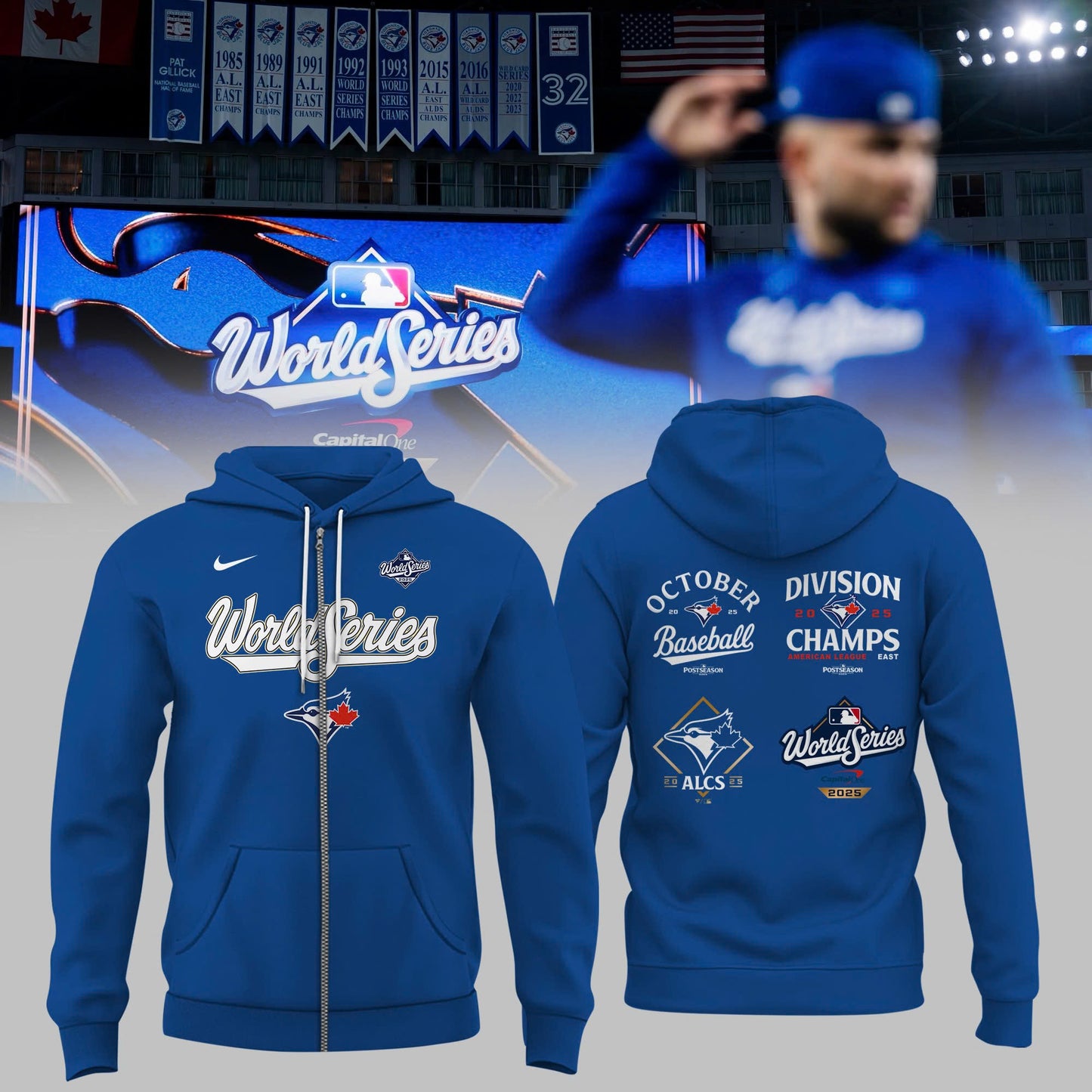 Toronto Blue Jays Royal 2025 World Series Collection Therma Fleece Zip Hoodie v7