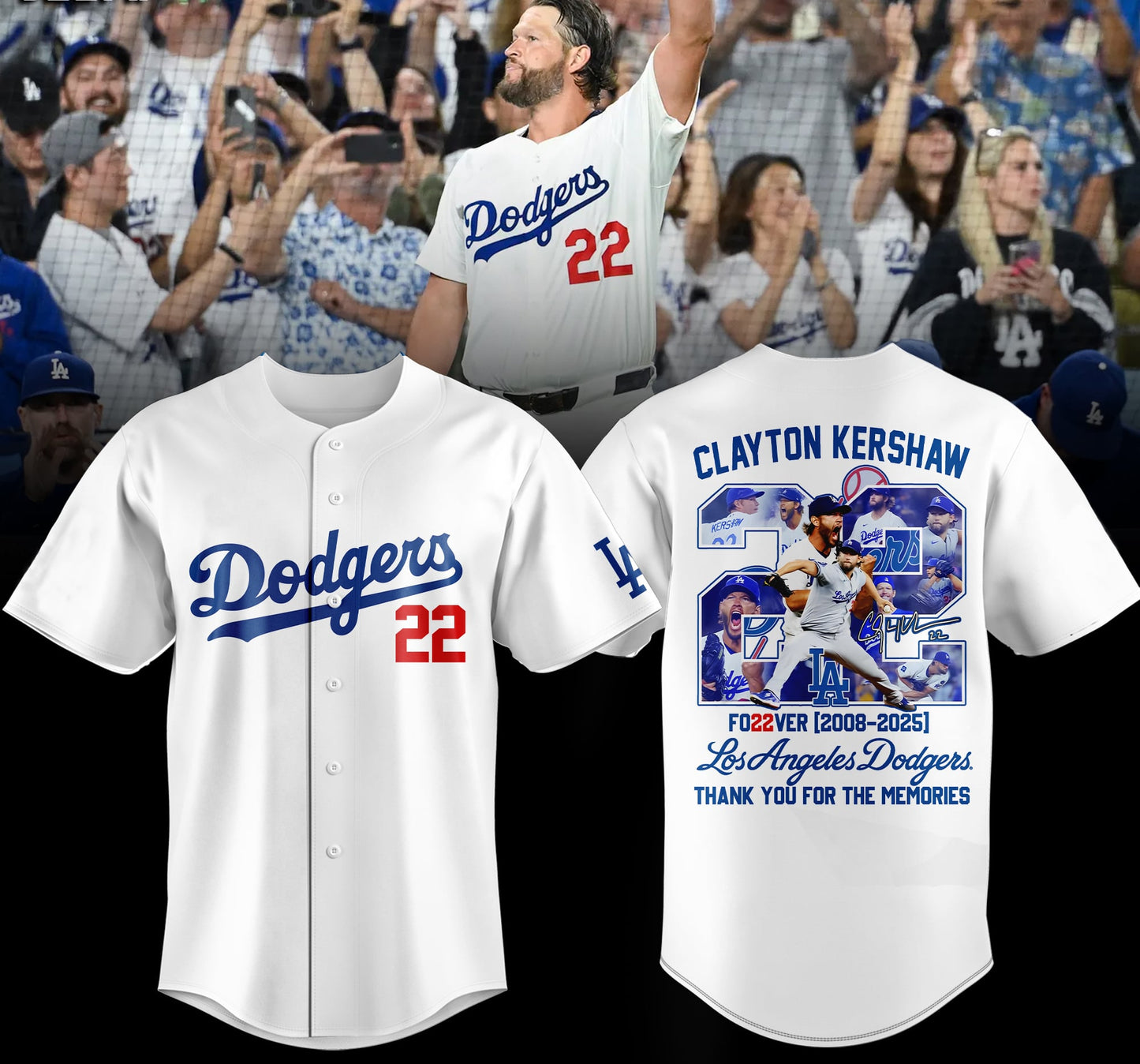Limited Edition Jersey-Los Angeles Dodgers Thank You Clayton Kershaw-3D Baseball Jersey v2