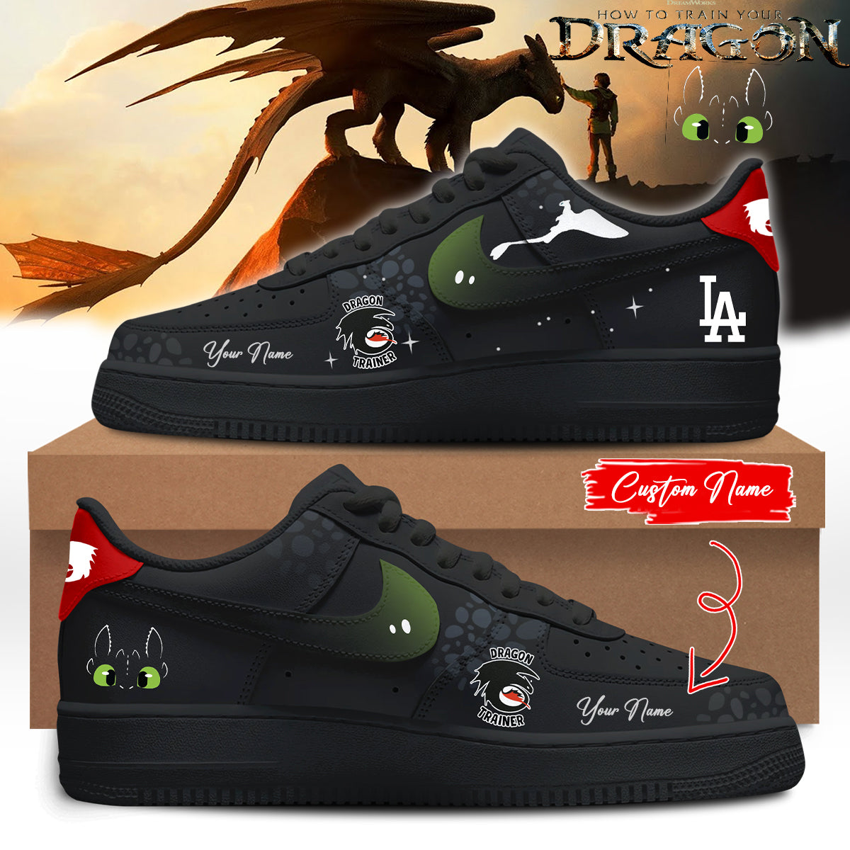 __,,.Los Angeles Dodgers AF1 Low Top Sneaker _ How to Train Your Dragon Limited Shoes black 2025