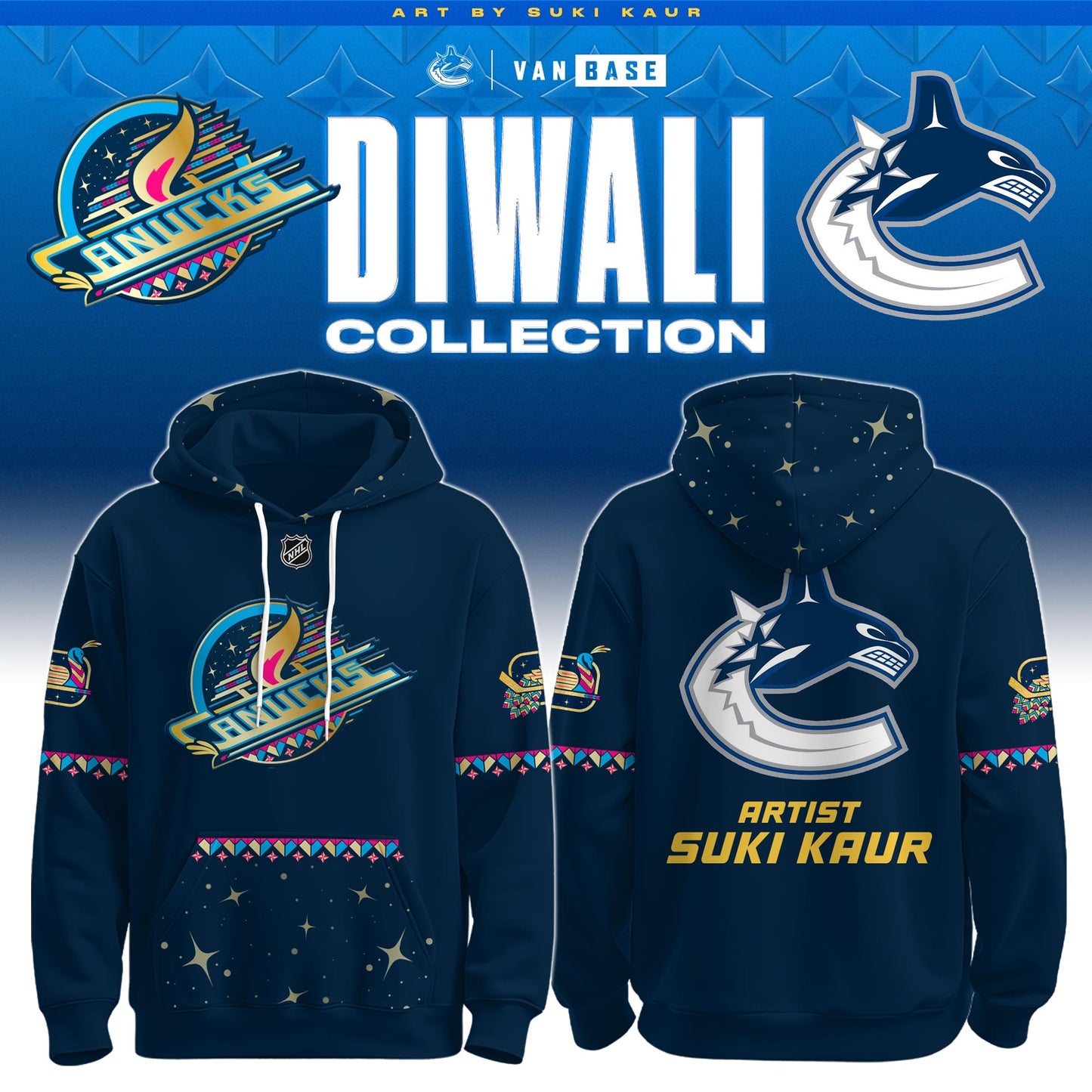Vancouver Canucks 2025 Navy Diwali Skate Hoodie Limited Edition