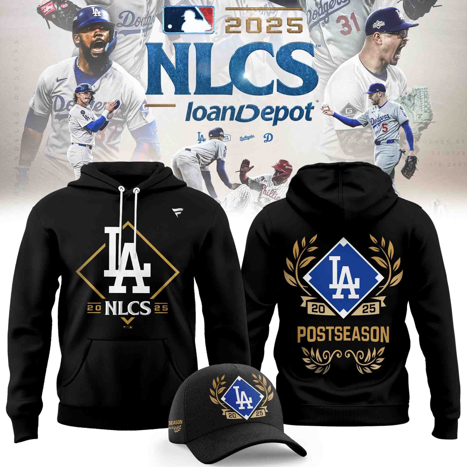 _   Los Angeles Dodgers Fanatics Black 2025 National League Division Series Champions Big & Tall Locker Room Hoodie