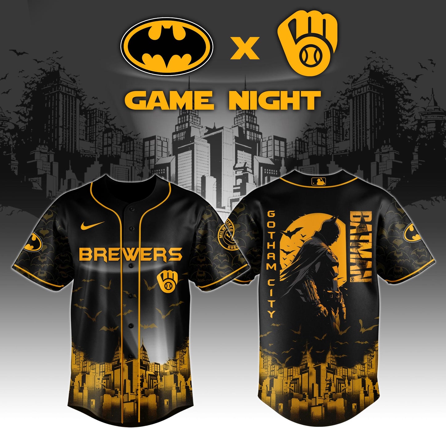 .Milwaukee Brewers x DC Batman Game Night Special Edition Jersey