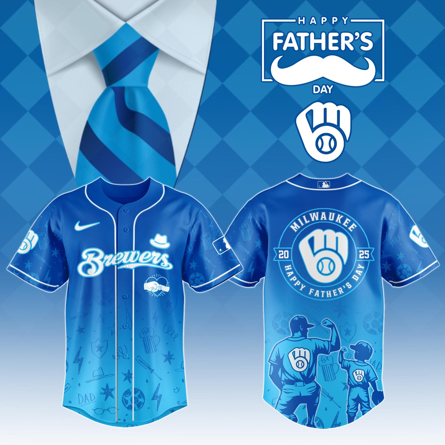 .Milwaukee Brewers Special Father's Day Limited Edition Jersey