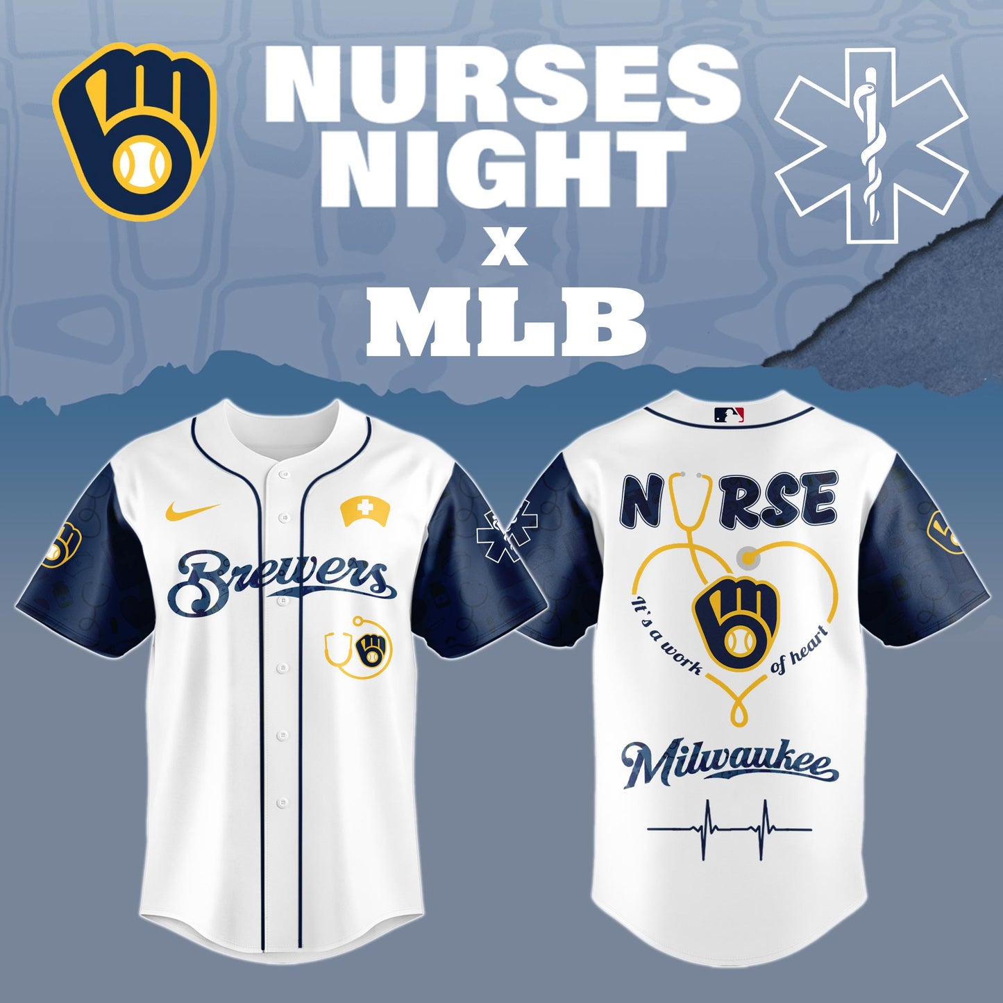 .Milwaukee Brewers Nurses Game Night Special Edition Jersey
