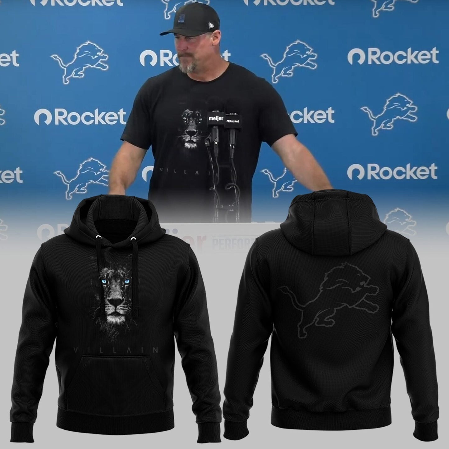 Limited Edition Detroit Lions VILLAIN Black Pro Hoodie