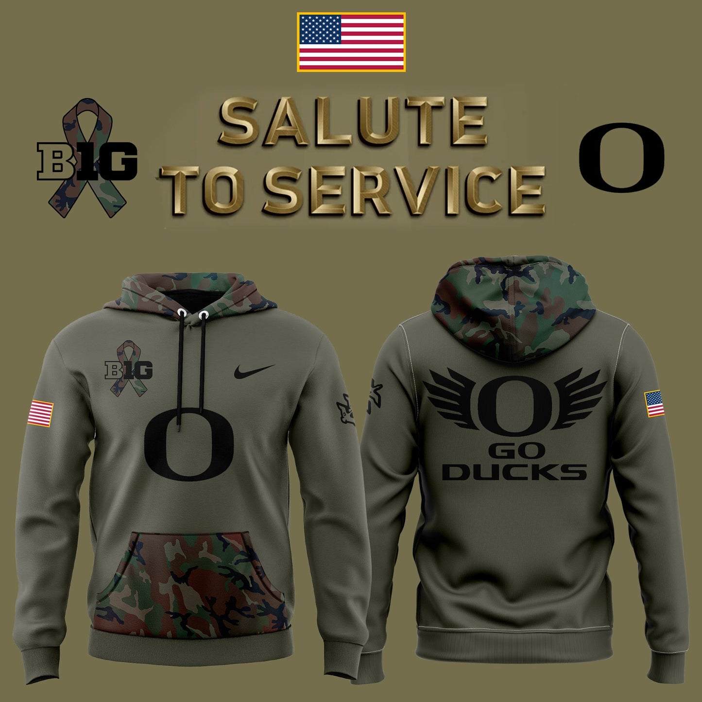 Oregon Ducks Camo 2024 Salute to Service Club Fleece Pullover Hoodie
