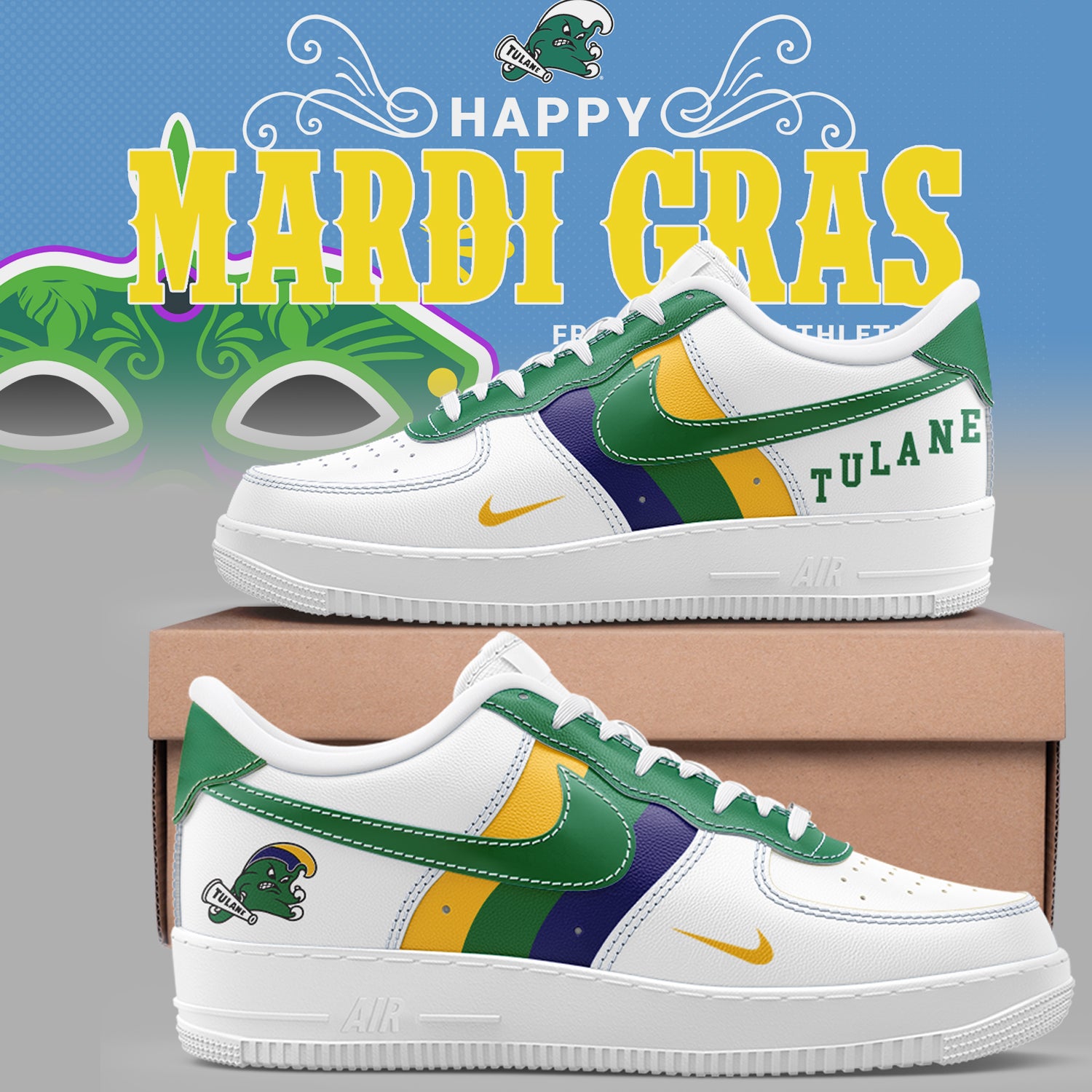 Tulane Baseball Limited "Mardi Gras 2025" AF1 Shoes-PU25021702
