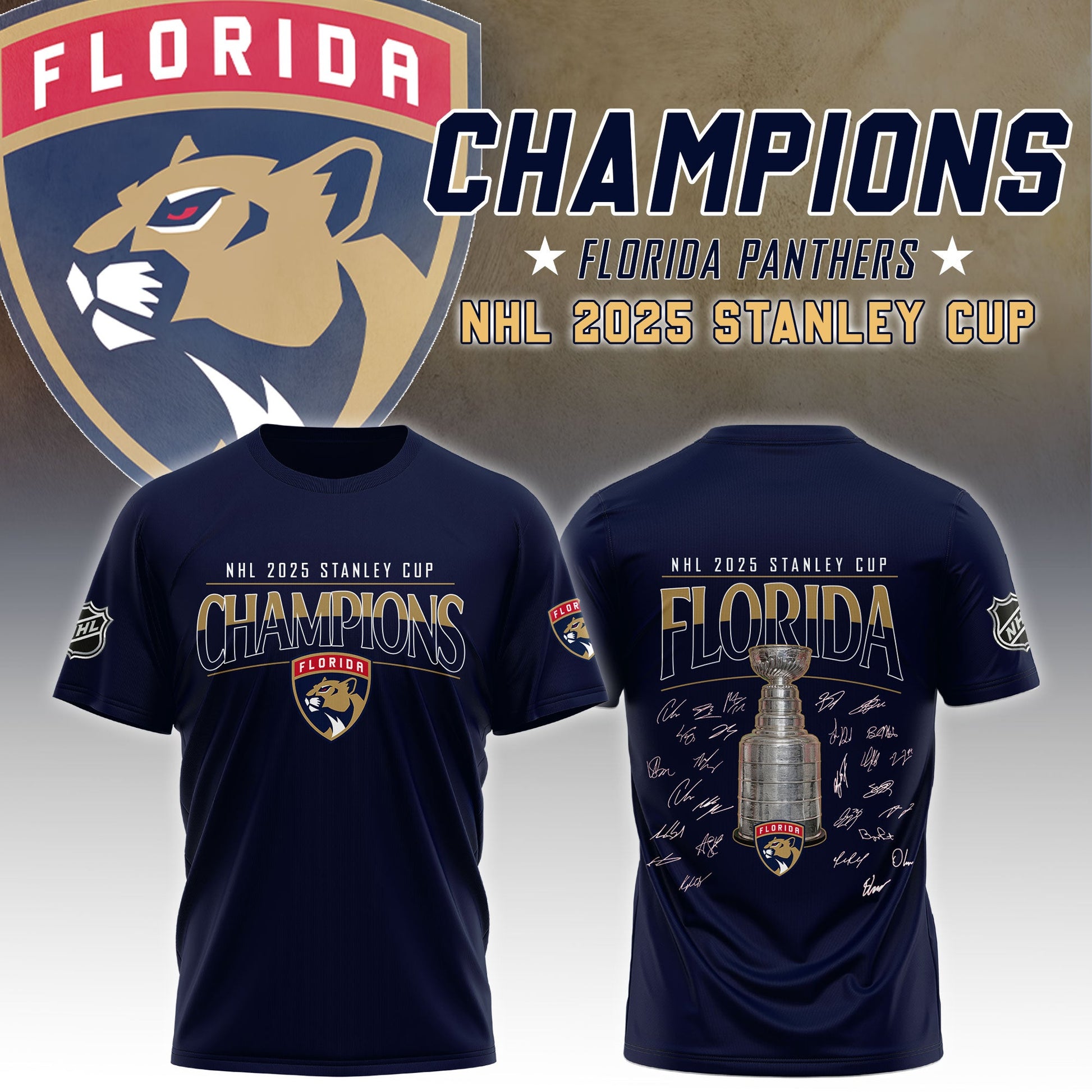 Florida Panthers Champion T-Shirt Signature Stanley Cup Final 2025