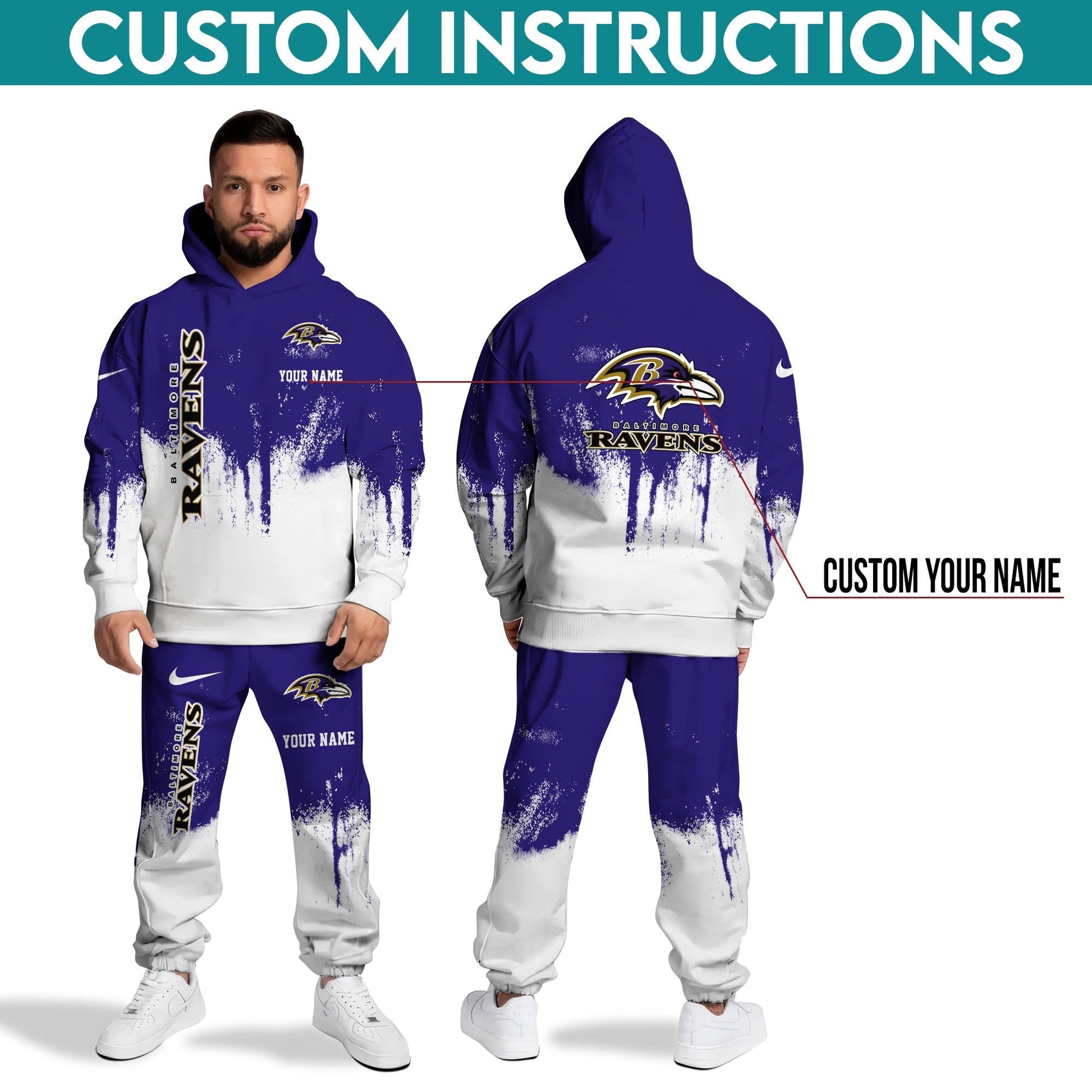 Baltimore Ravens Hoodie Sweatpants Set,Custom Hoodie,Sport Hoodie Sweatpants Set,Sport Gifts FOR Fan GV60