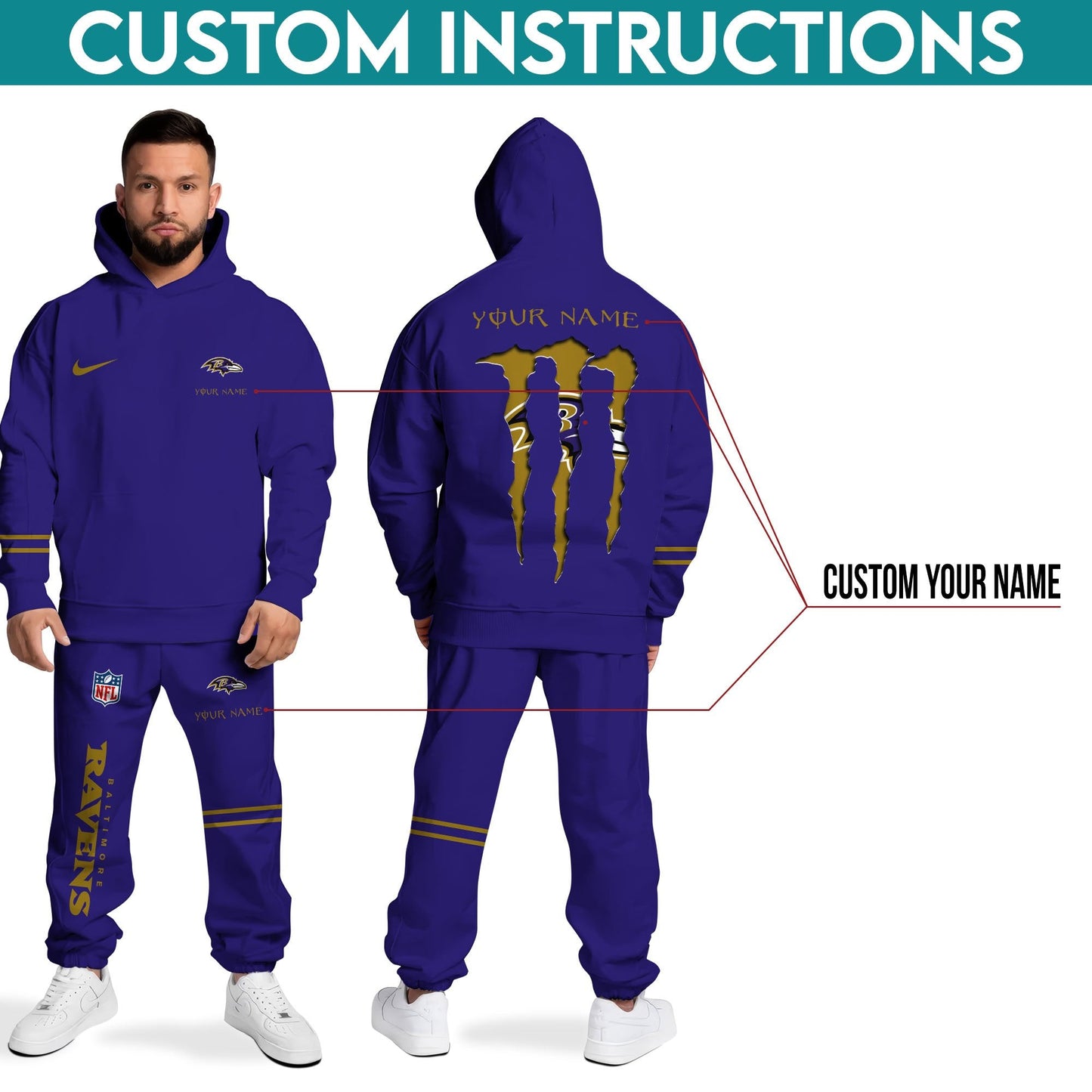 Baltimore Ravens Hoodie Sweatpants Set,Custom Hoodie,Sport Hoodie Sweatpants Set,Sport Gifts FOR Fan EQ98