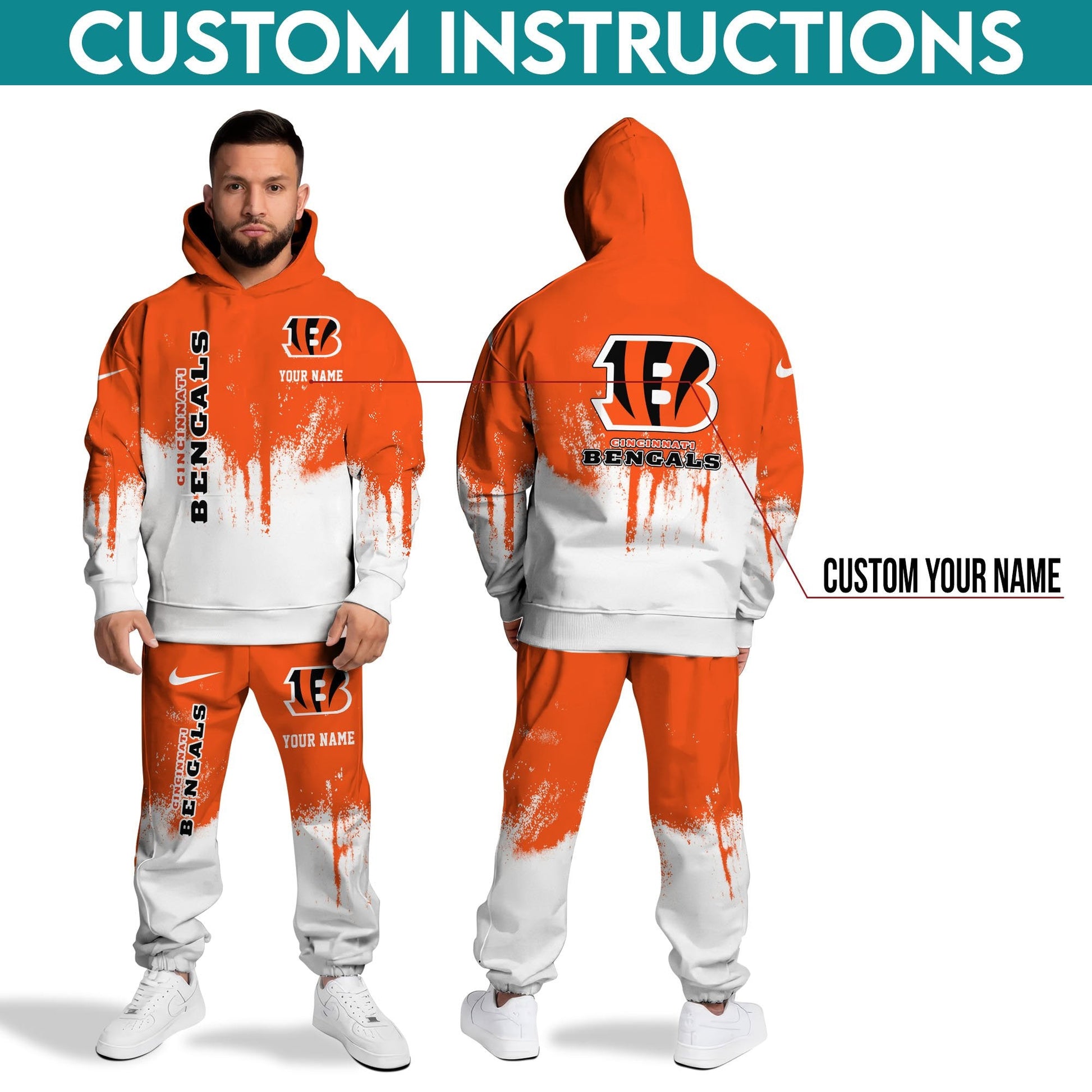 Cincinnati Bengals Hoodie Sweatpants Set,Custom Hoodie,Sport Hoodie Sweatpants Set,Sport Gifts FOR Fan QE24