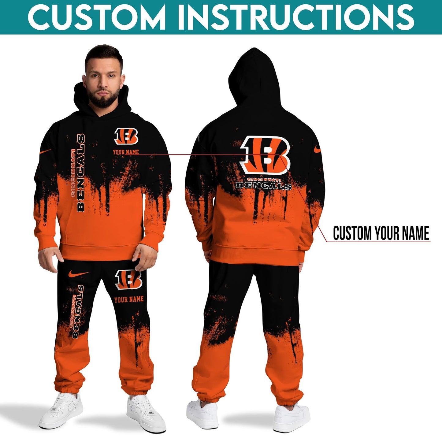 Cincinnati Bengals Hoodie Sweatpants Set,Custom Hoodie,Sport Hoodie Sweatpants Set,Sport Gifts FOR Fan BP94