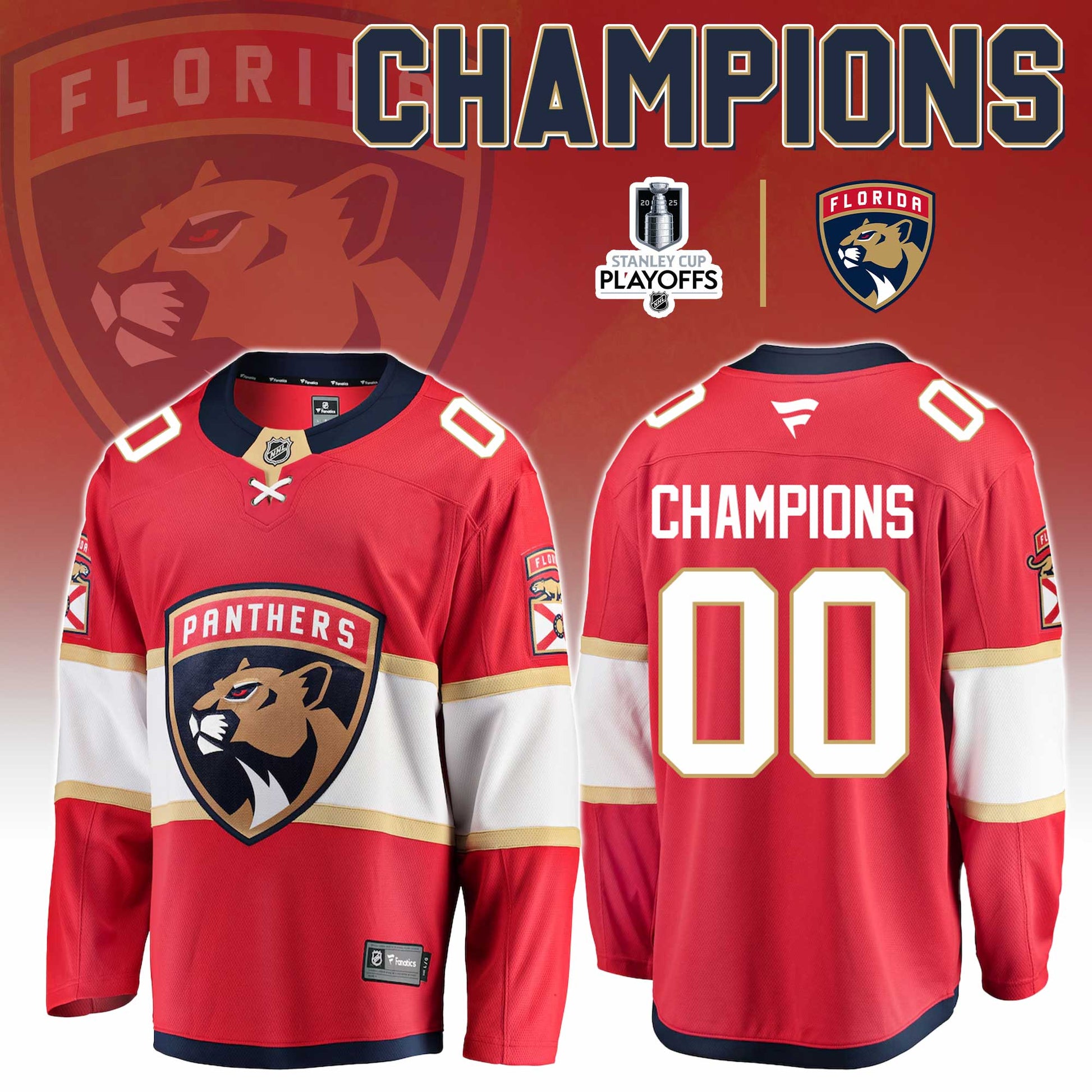 Florida Panthers Hockey Jersey Champions Stanley Cup Final 2025 Custom Name And Number