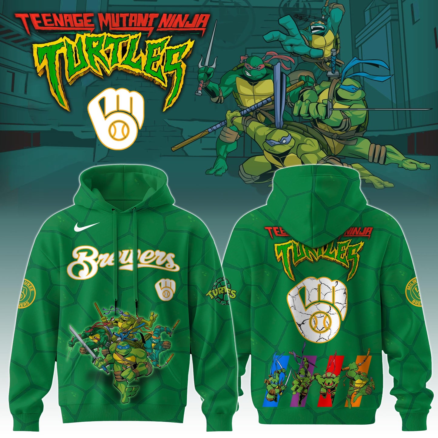 .        Milwaukee Brewers MLB x Ninja Turtles Special Edition Hoodie 2025