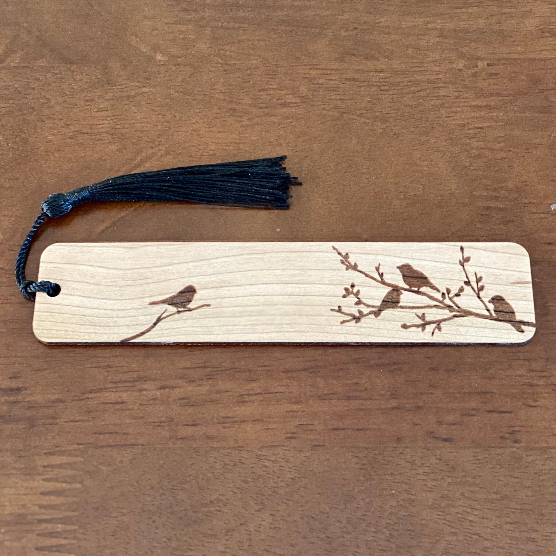 Birds on Branches Engraved Wood Bookmark with Optional Personalization - Makes a Great Personalized Gift