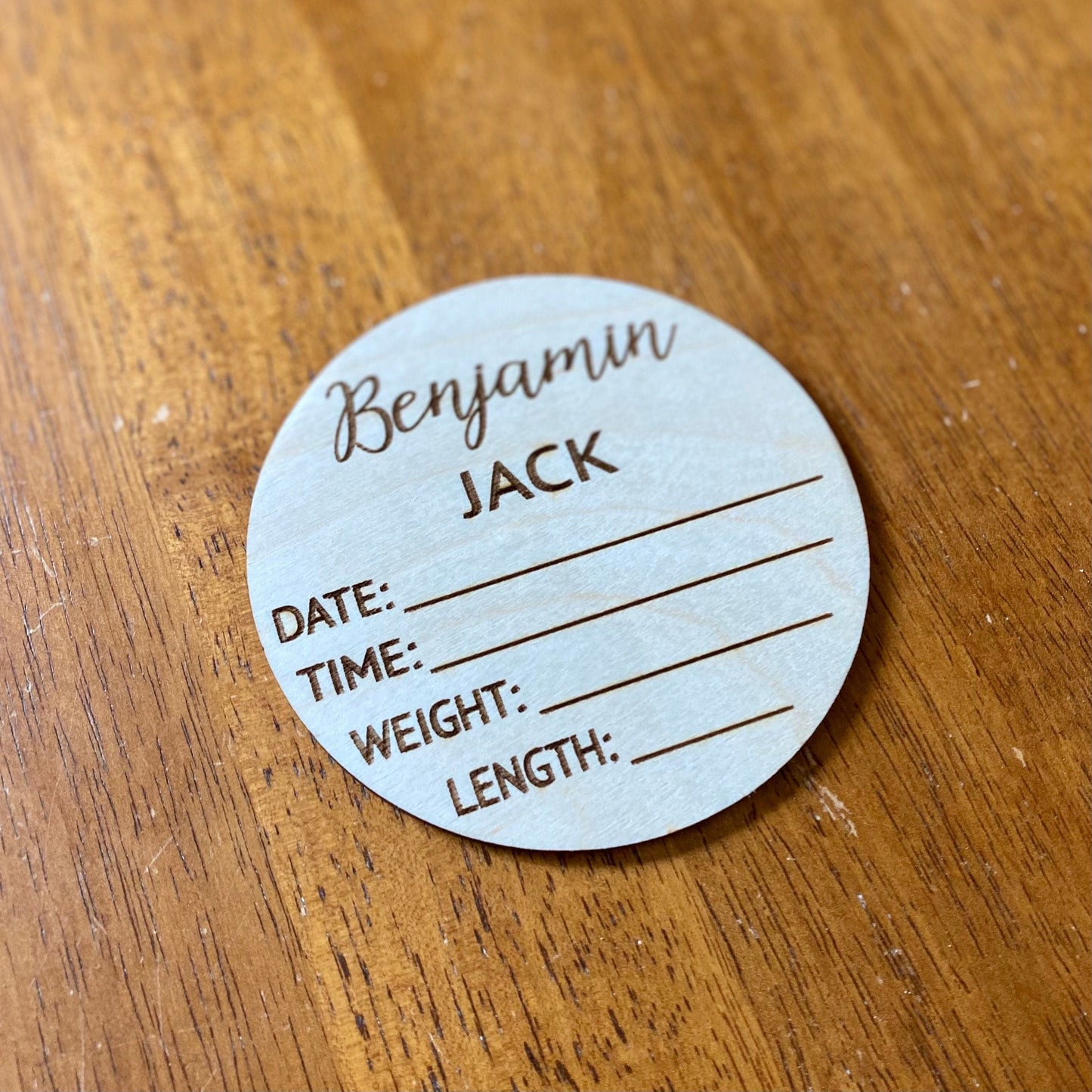 Baby Birth Stats Wood Milestone Card - Engraved Wood Baby Milestone Card