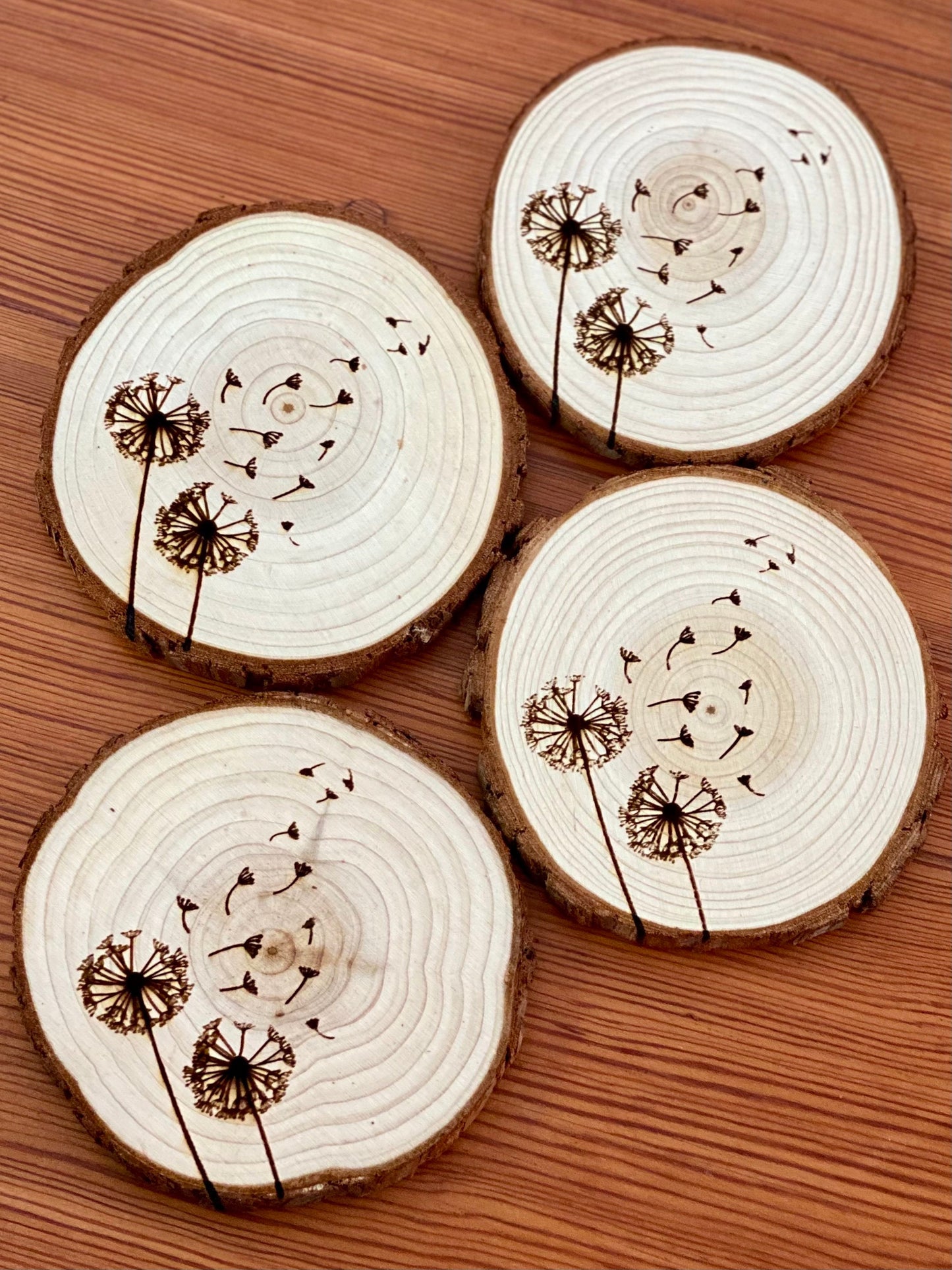 Dandelion Engraved Wood Coaster Set - Perfect Gift for Wedding, Engagement, Anniversary, or Christmas