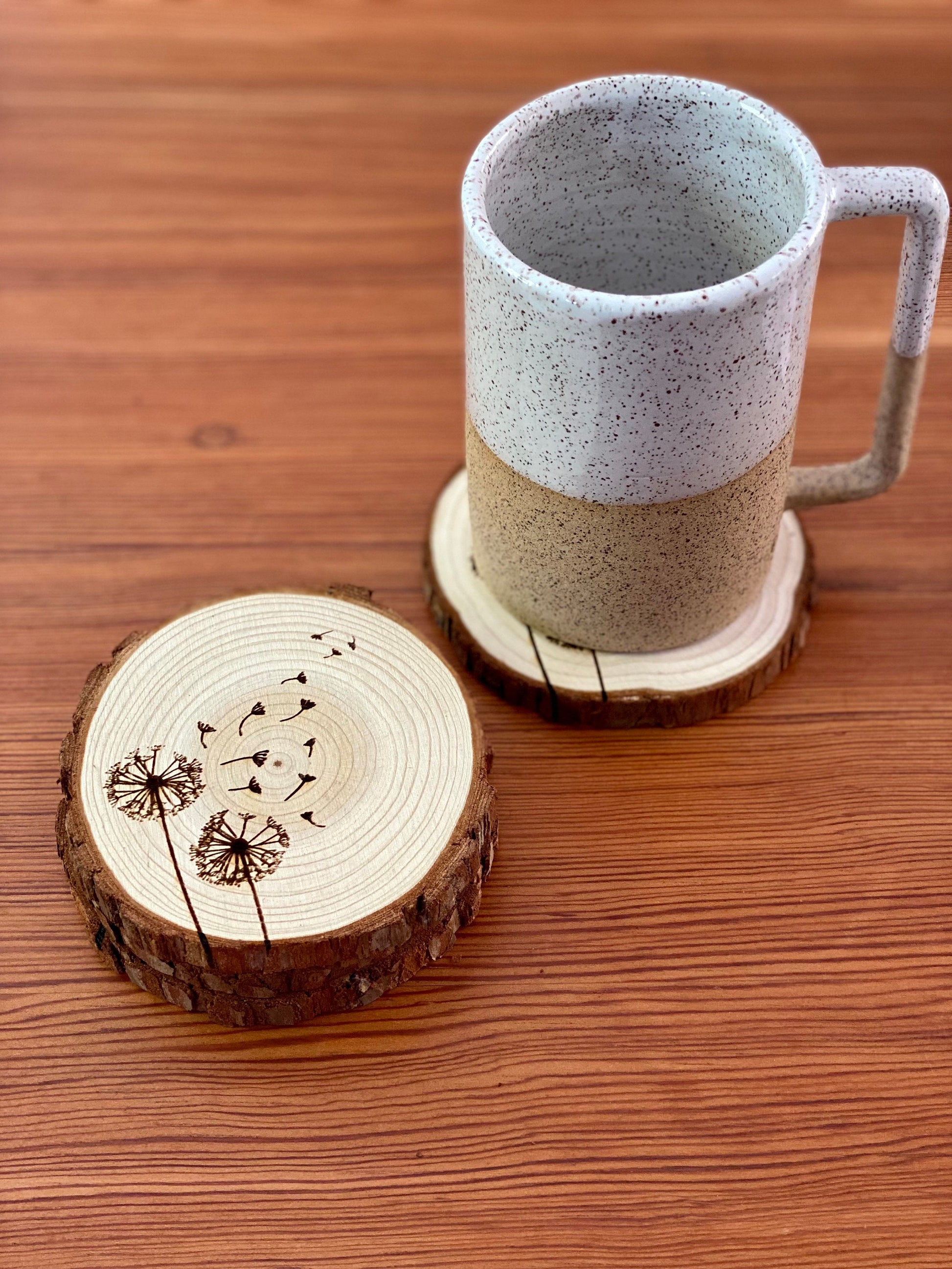 Dandelion Engraved Wood Coaster Set - Perfect Gift for Wedding, Engagement, Anniversary, or Christmas