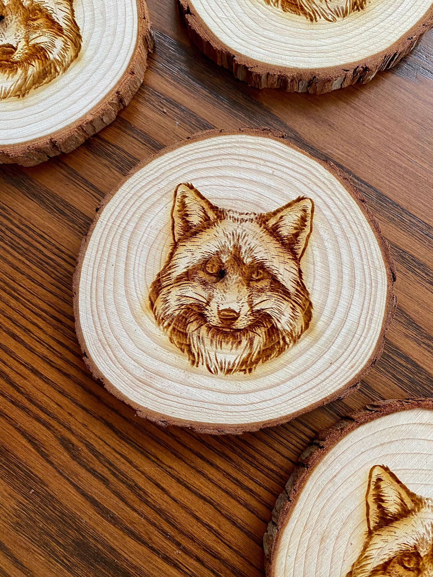 Fox Engraved Wood Coasters - Wooden Fox Wedding Favors