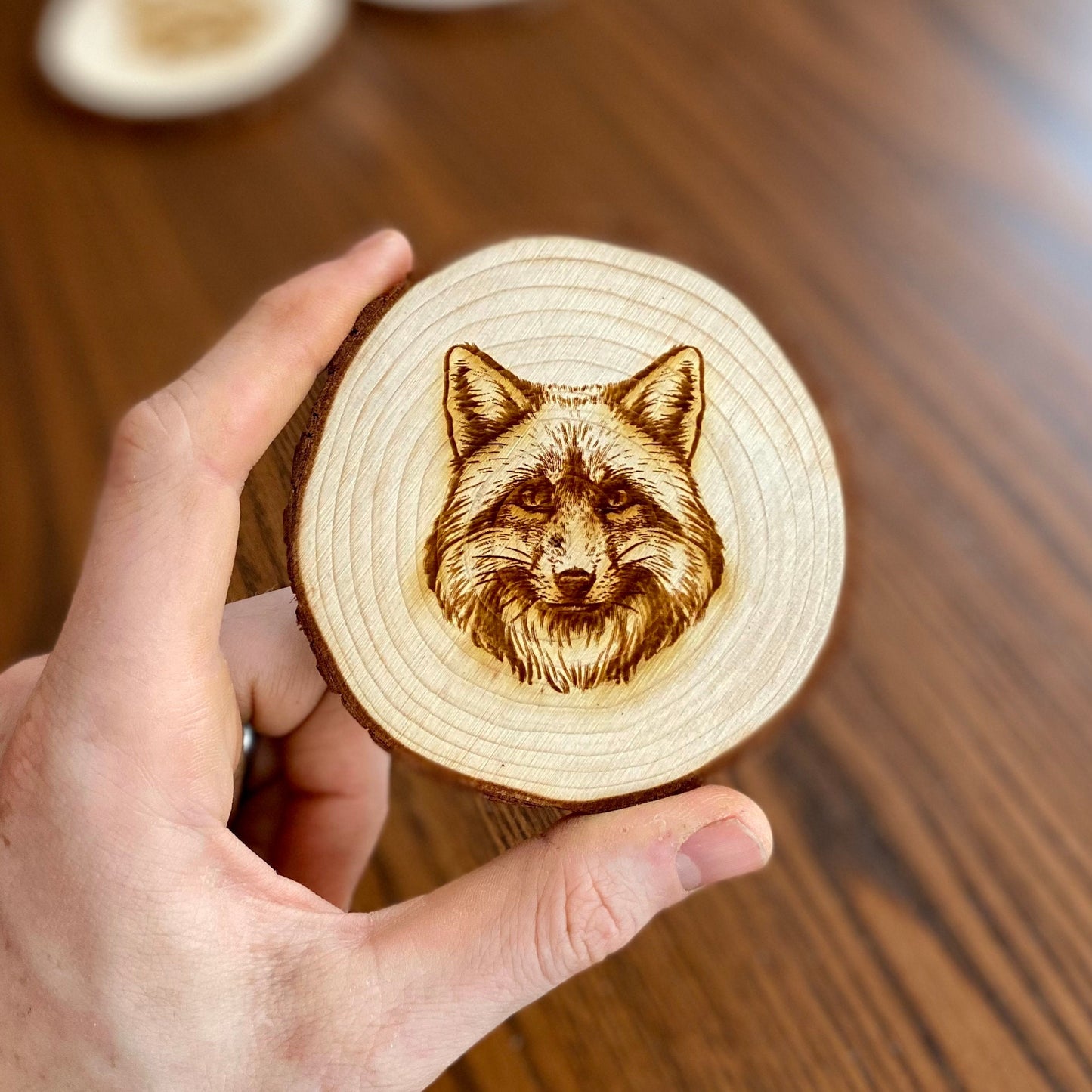 Fox Engraved Wood Coasters - Wooden Fox Wedding Favors
