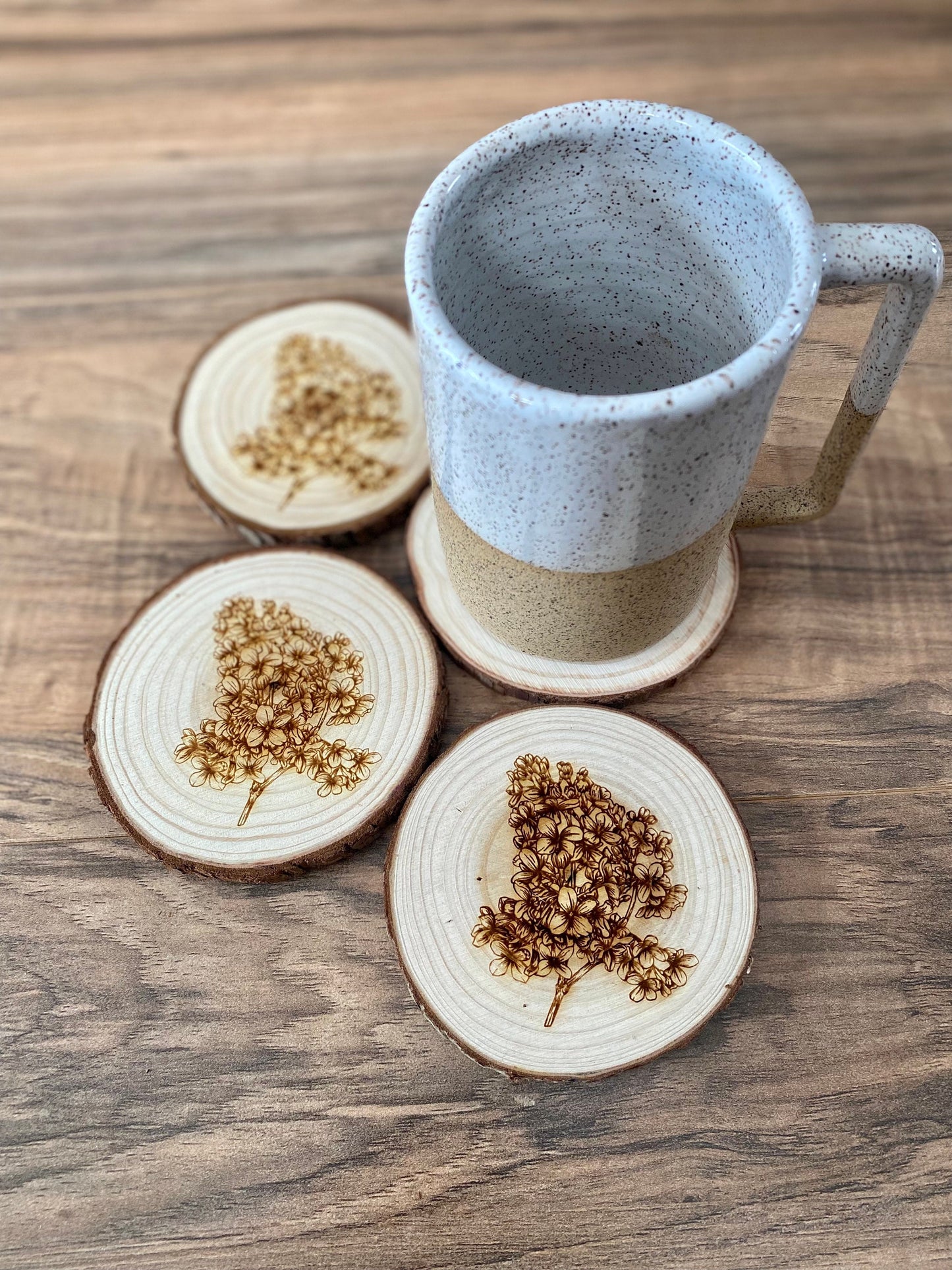 Lilac Engraved Wood Coaster Set - Perfect Gift for Wedding, Engagement, Anniversary, or Christmas