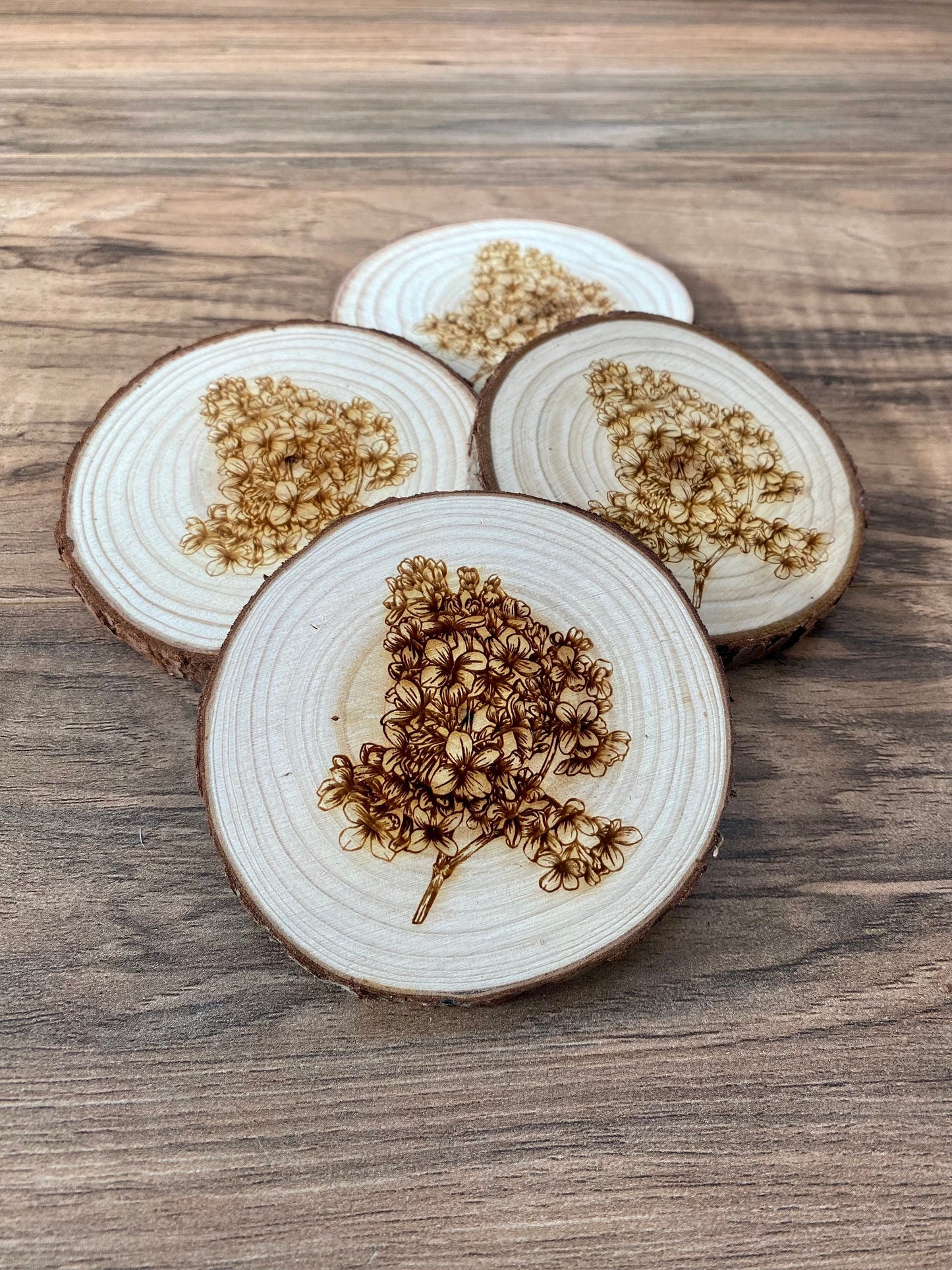 Lilac Engraved Wood Coaster Set - Perfect Gift for Wedding, Engagement, Anniversary, or Christmas