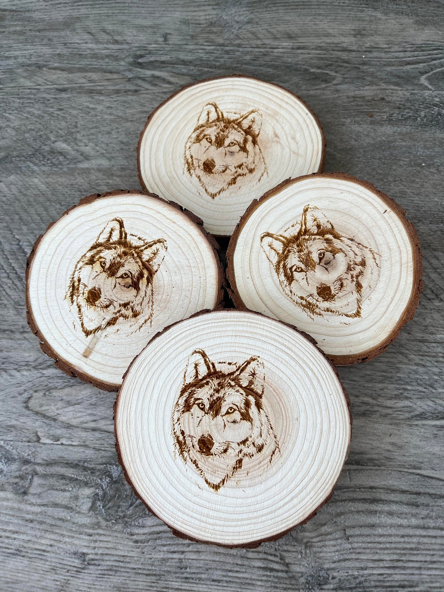 Wolf Engraved Wood Coaster Set - Perfect Gift for Wedding, Engagement, Anniversary, or Christmas