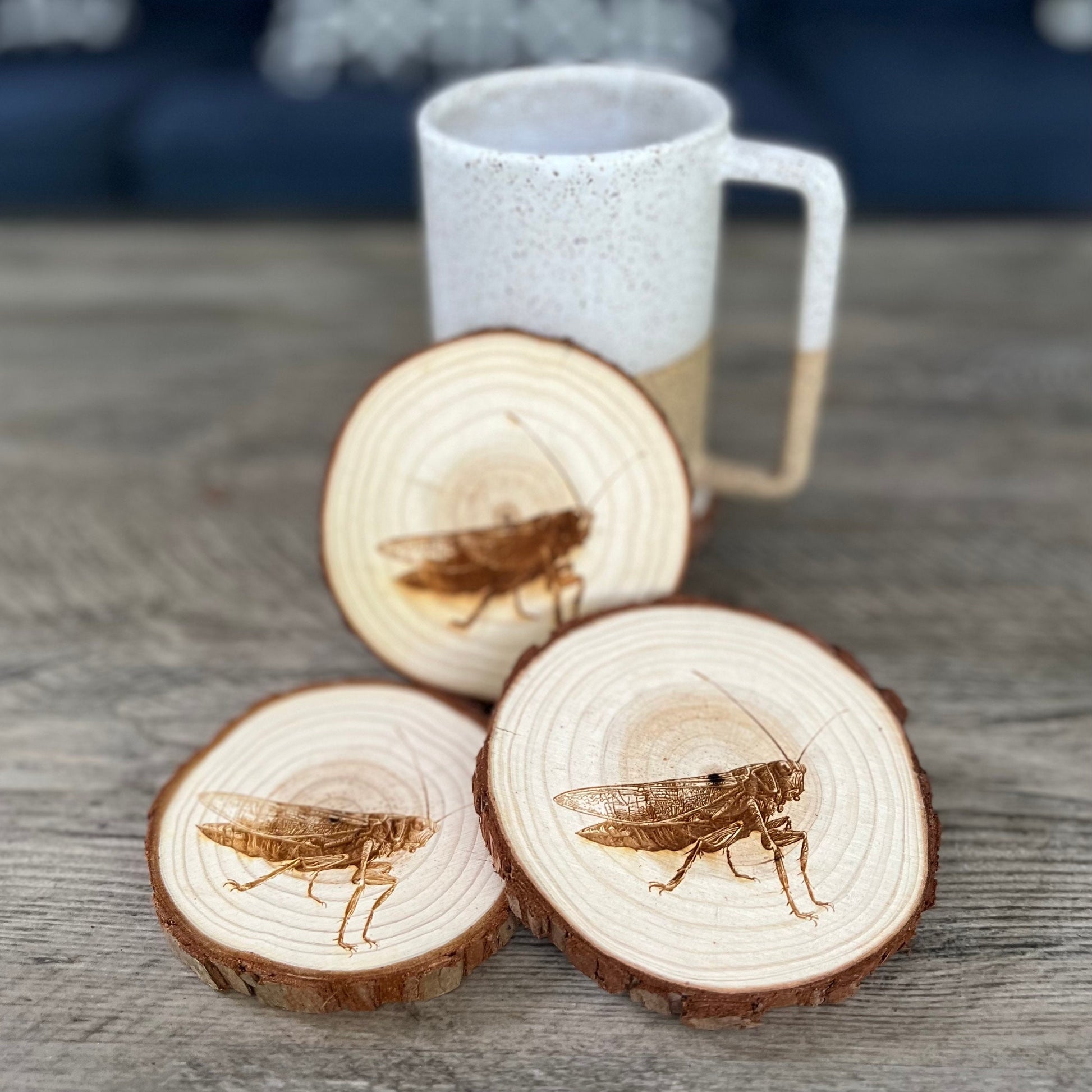 Grasshopper Engraved Wood Coaster Set - Perfect Gift for Wedding, Engagement, Anniversary, or Christmas