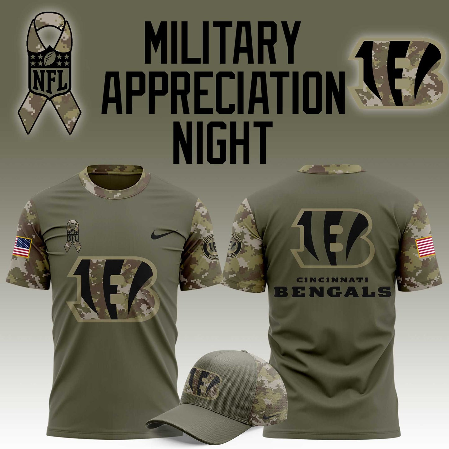 Cincinnati Bengals Military Appreciation 2025 T-Shirt