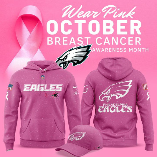 Exclusive Version Philadelphia Eagles Breast Cancer Awareness Pink Hoodie 2025