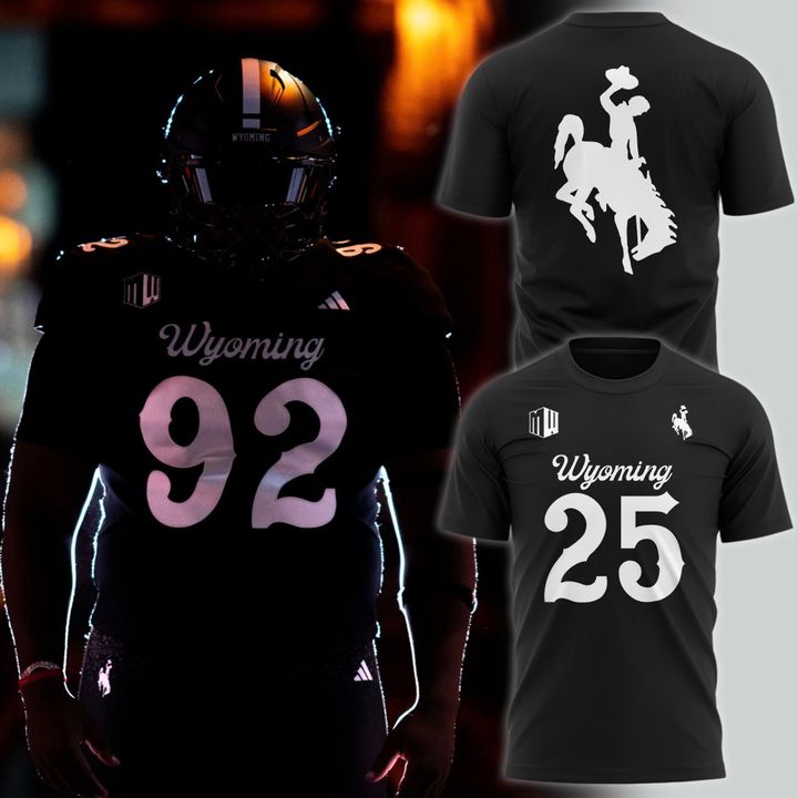 2025 Wyoming Cowboys Dark Mode Black T-Shirt