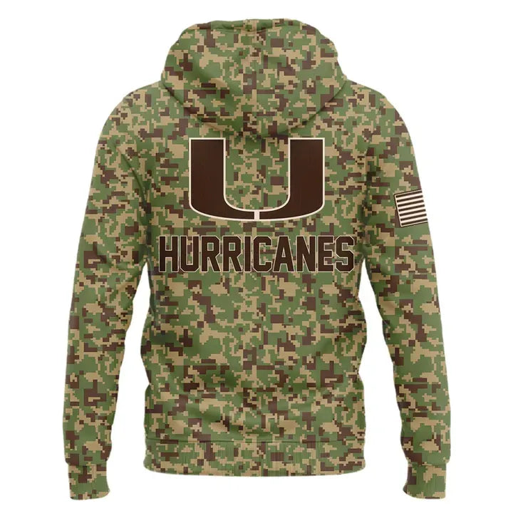 Miami Hurricanes Football Military Appreciation Limited Edition Camo Hoodie