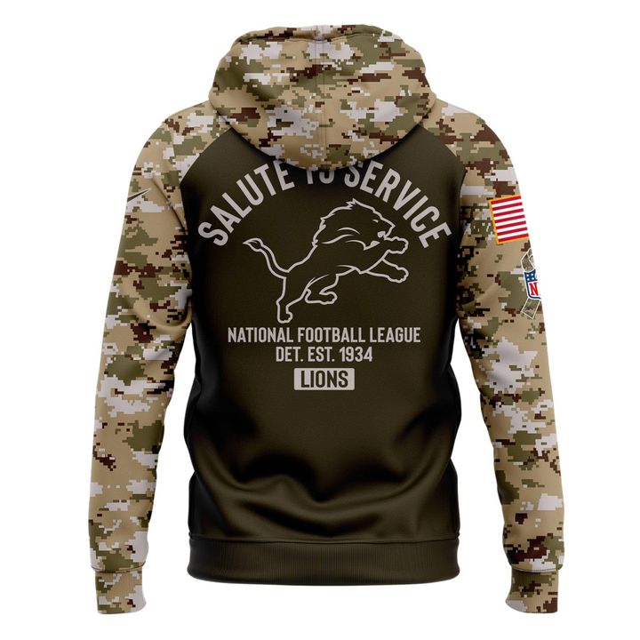 Men's Detroit Lions Olive/Camo 2025 Salute to Service Sideline Hoodie v2