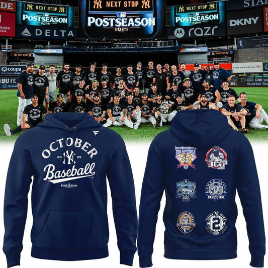 Special New October Baseball Old Patch Post Season 2025 Navy Hoodie