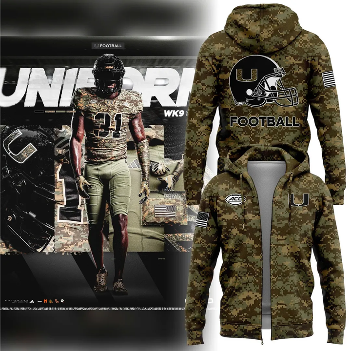 Special 2025 Miami Hurricanes Military Appreciation Zip Hoodie