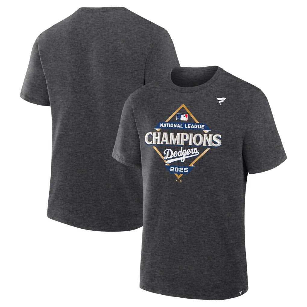 _      Los Angeles Dodgers Fanatics Heather Charcoal 2025 National League Champions Locker Room T-Shirt
