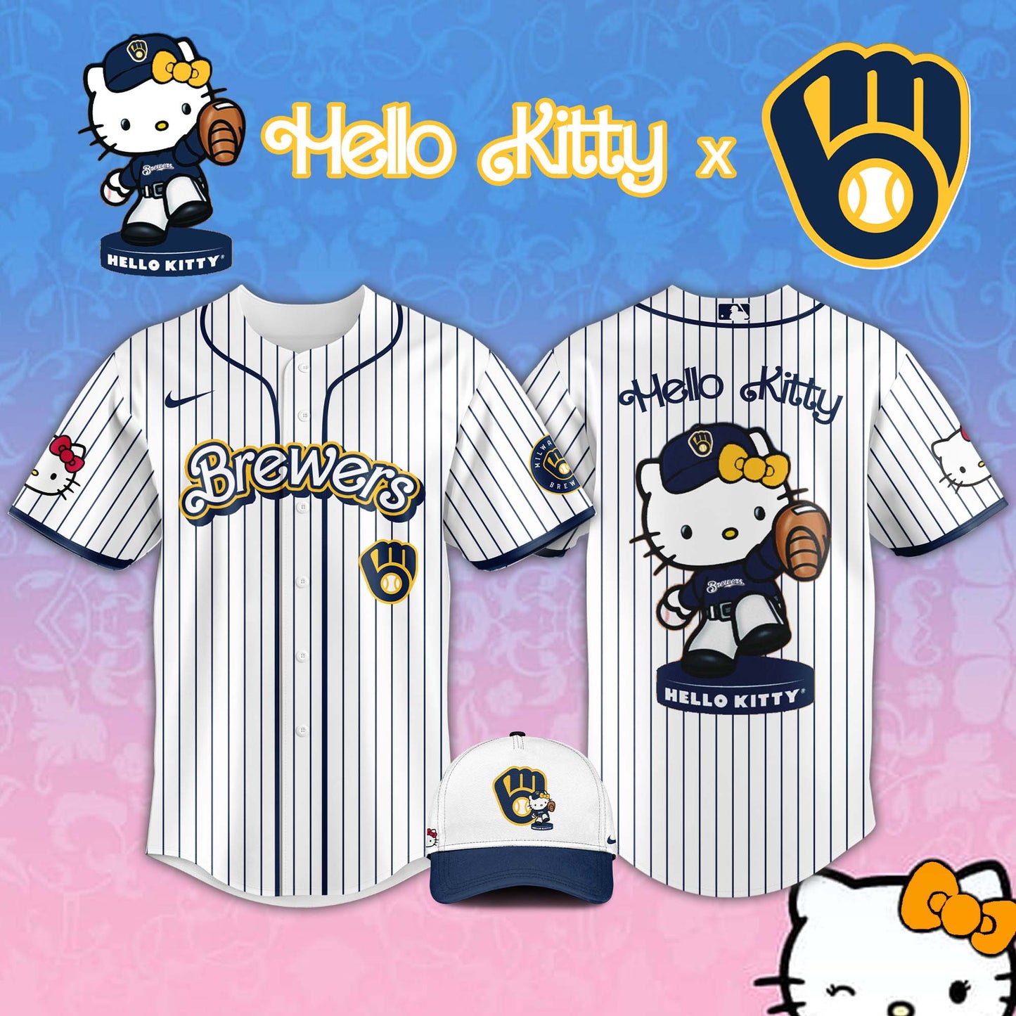 ,      Milwaukee Brewers MLB x Hello Kitty Night Jersey Editions Limited