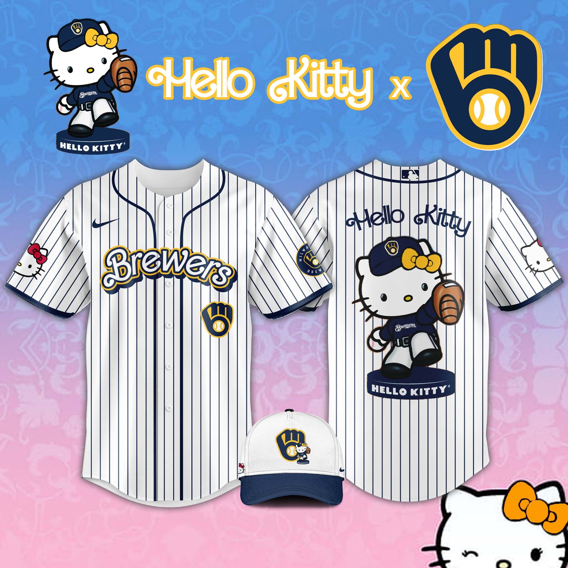 ,      Milwaukee Brewers MLB x Hello Kitty Night Jersey Editions Limited