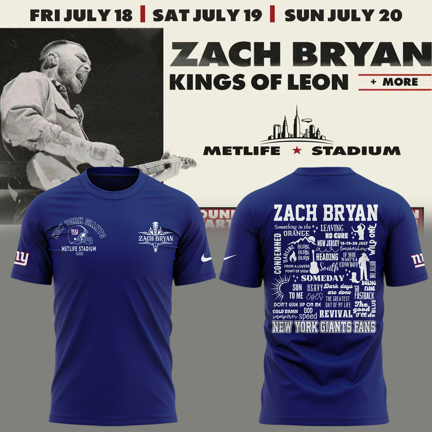 Exclusive Versio Zach Bryan x New York Giants Tshirt 2025