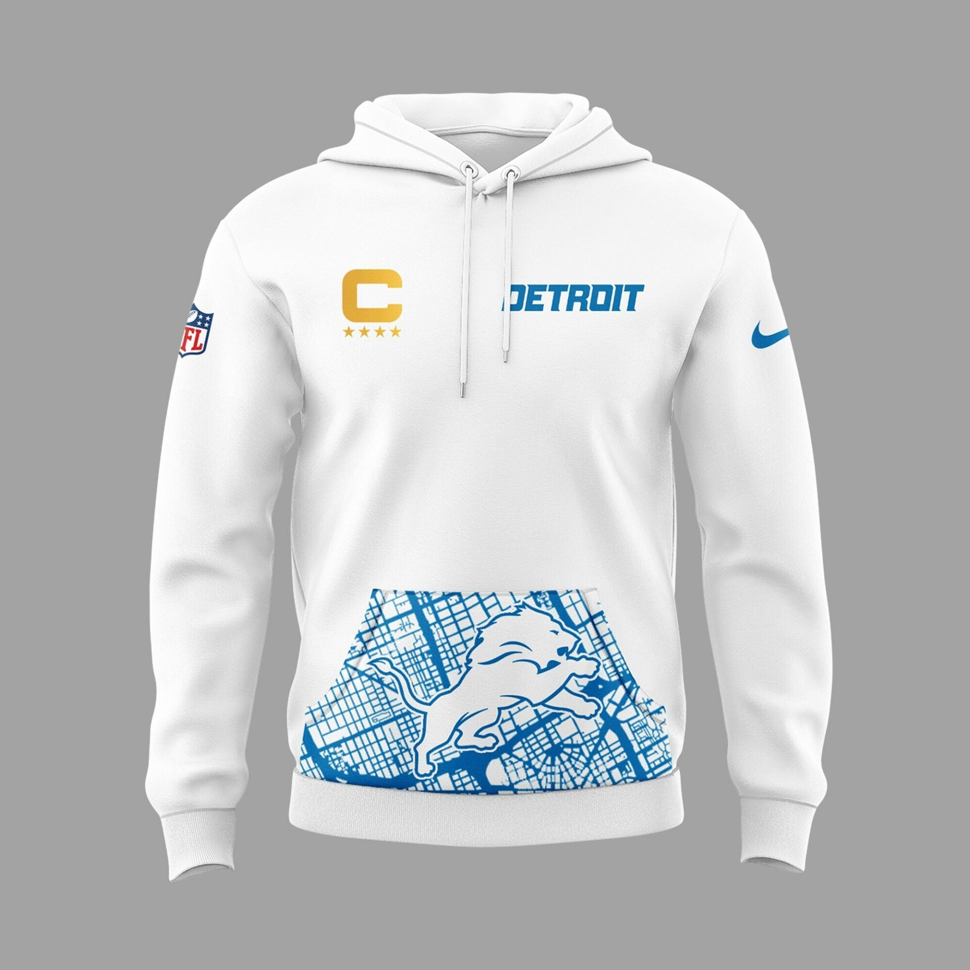 D.Lions 2024 Limited Detroit Map "The 313" White Hoodie