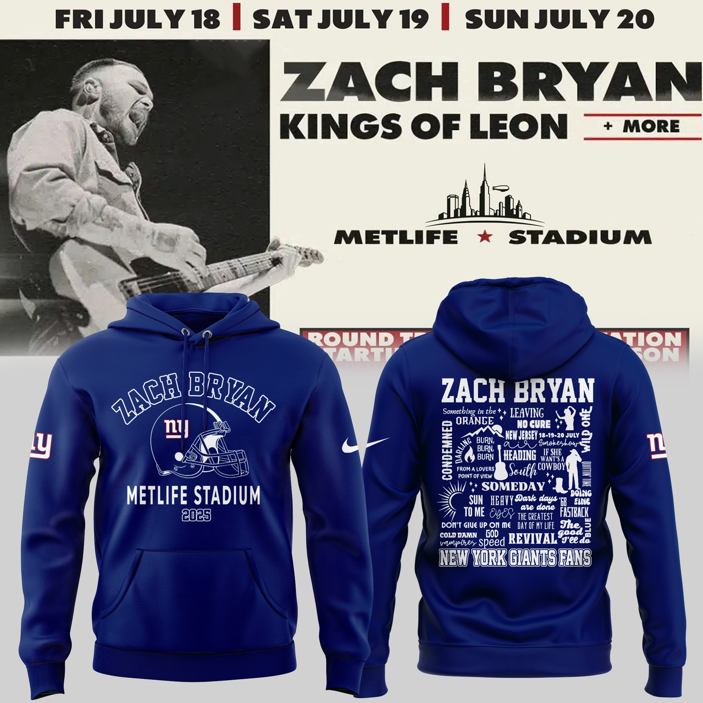 Exclusive Versio Zach Bryan x New York Giants Hoodie 2025