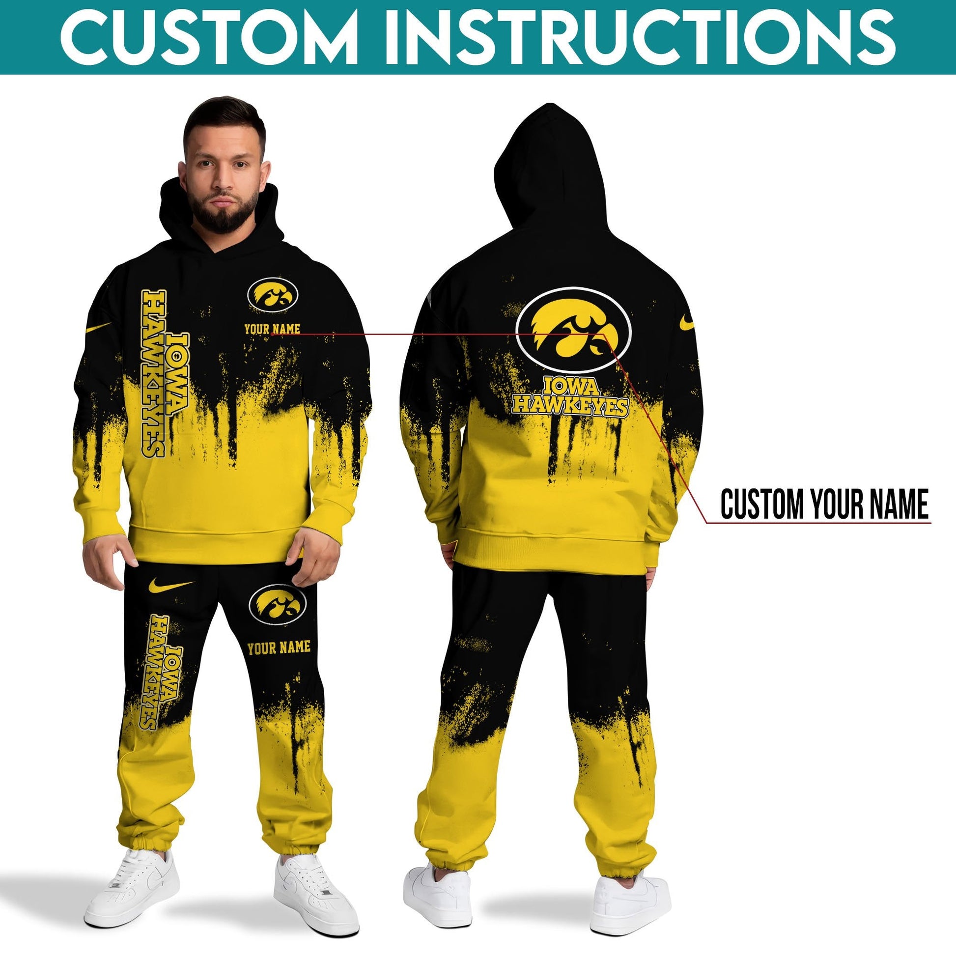 Iowa Hawkeyes Hoodie Sweatpants Set,Custom Hoodie,Sport Hoodie Sweatpants Set,Sport Gifts FOR Fan LT94