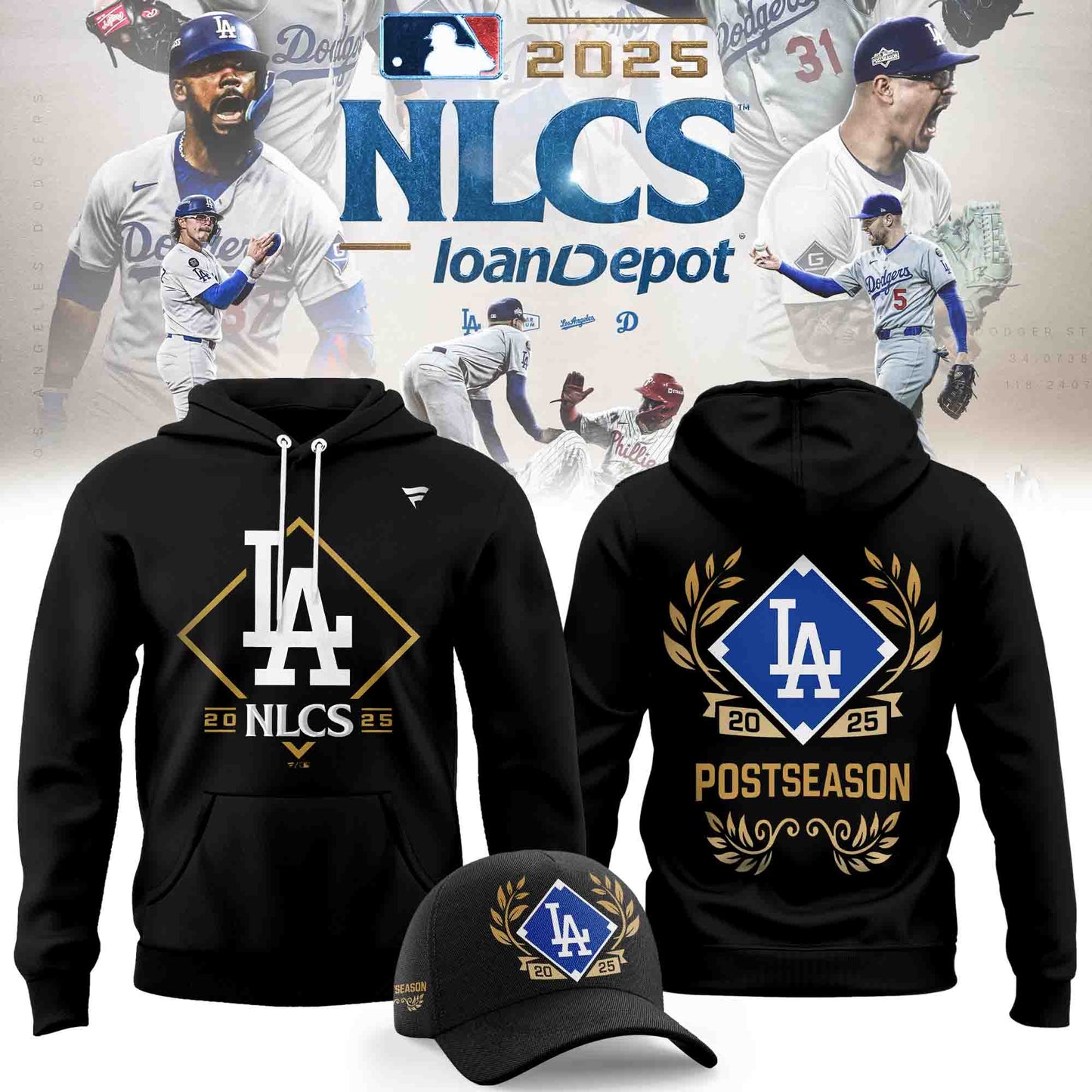 _   Los Angeles Dodgers Fanatics Black 2025 National League Division Series Champions Big &amp; Tall Locker Room Hoodie