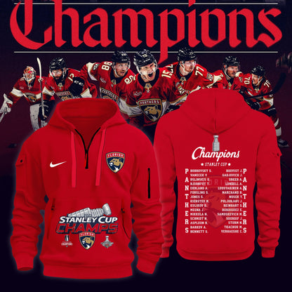 Florida Panthers Back To Back Champions Stanley Cup Half Zip Hoodie 2025