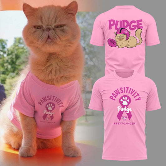 Limited Edition Pudge the Cat Breast Cancer Awareness T-Shirt-LL2510131024