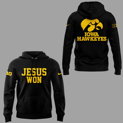 Limited Edition Hawkeye Football x JESUS WON 2025 Hoodie