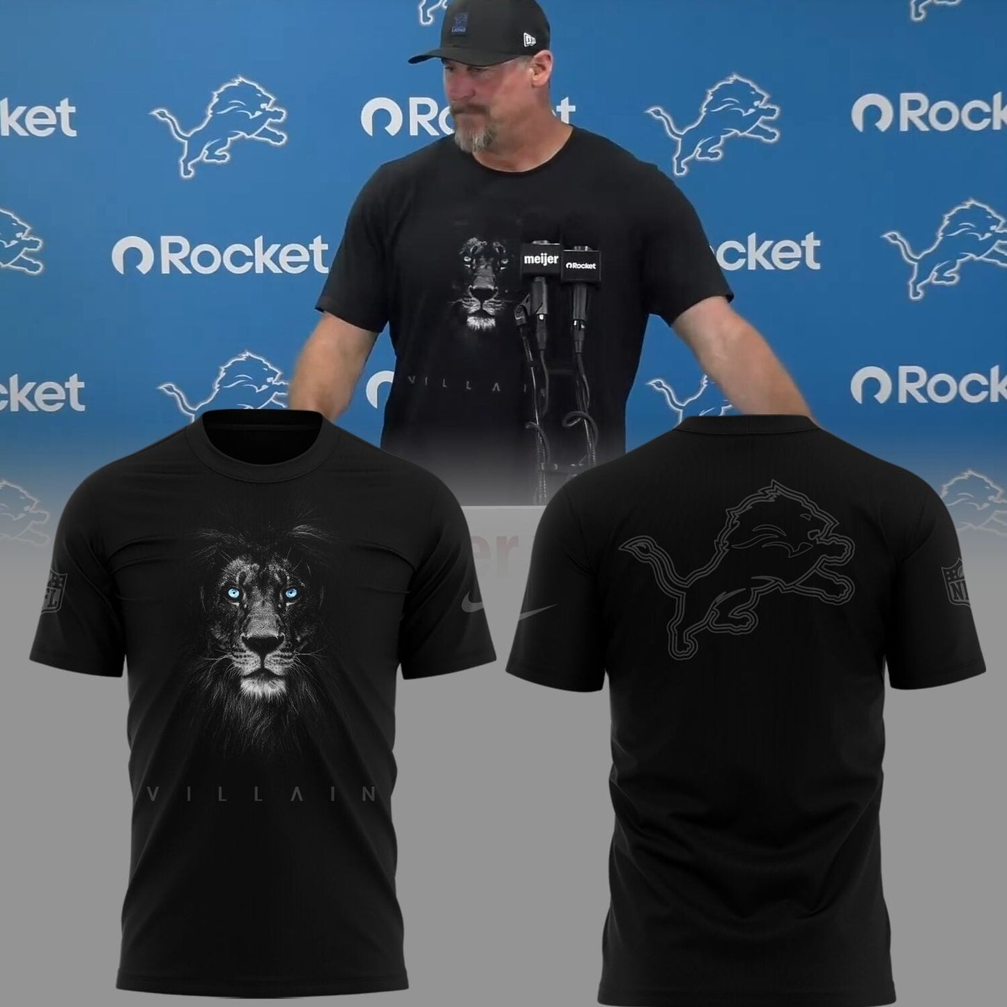 Limited Edition Detroit Lions VILLAIN Black Pro T-Shirt